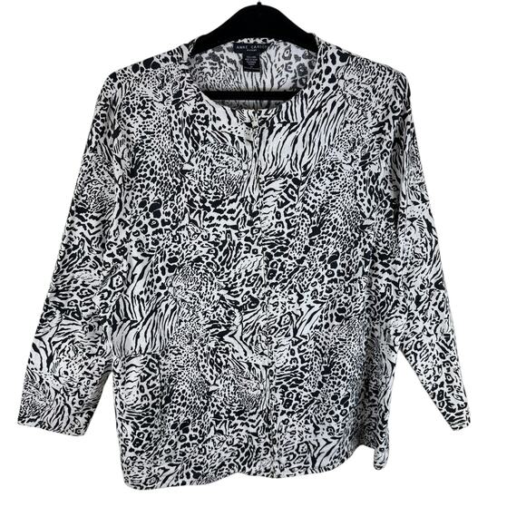 Anne Carson 100% Linen Leopard Print Full Zip Lightweight Jacket Size 1X - Picture 1 of 7